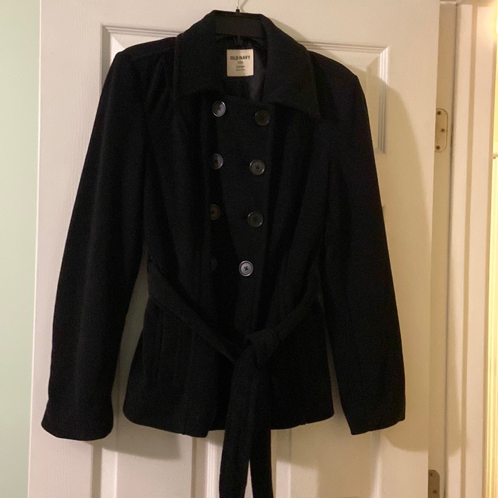 Old Navy fully lined Black Pea Coat. Never worn. Size Large.